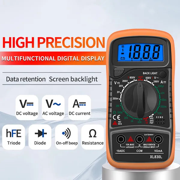 Multifunction Digital Multimeter - Handheld Voltage, Current, Resistance Tester