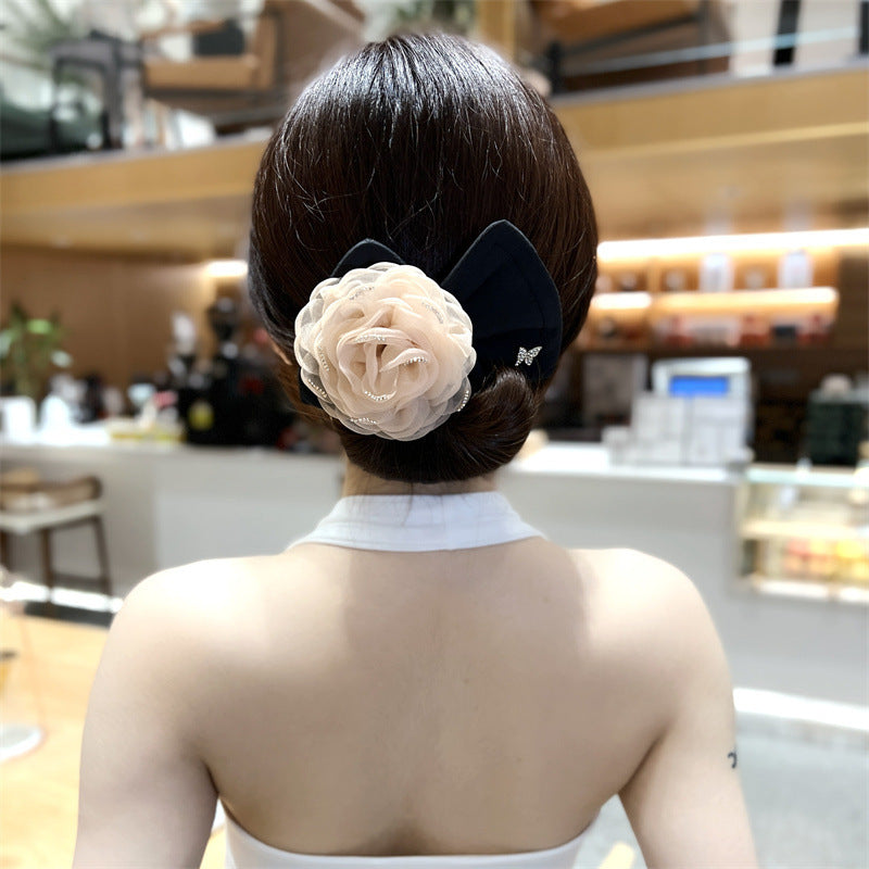 Women's Flower Hairpin with Bow - Tulle
