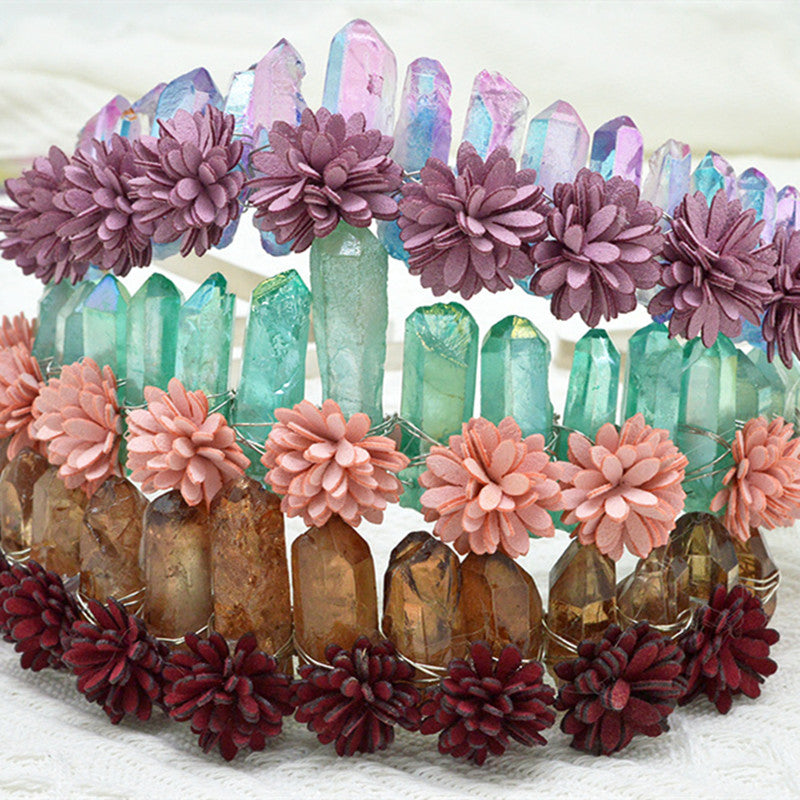 Natural Crystal Rainbow Headband with Flowers