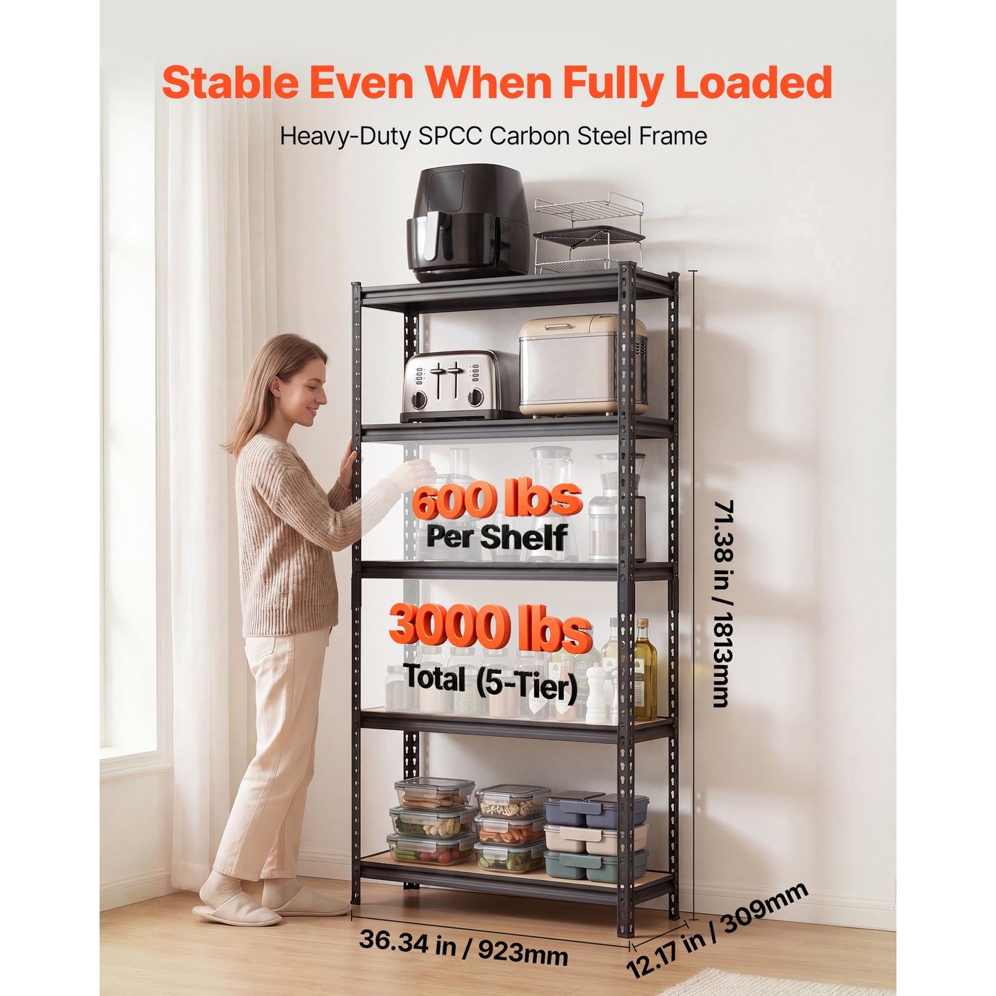 Heavy Duty Garage Storage Shelves - 5-Tier Adjustable Metal Utility Rack - 3000 lbs Capacity
