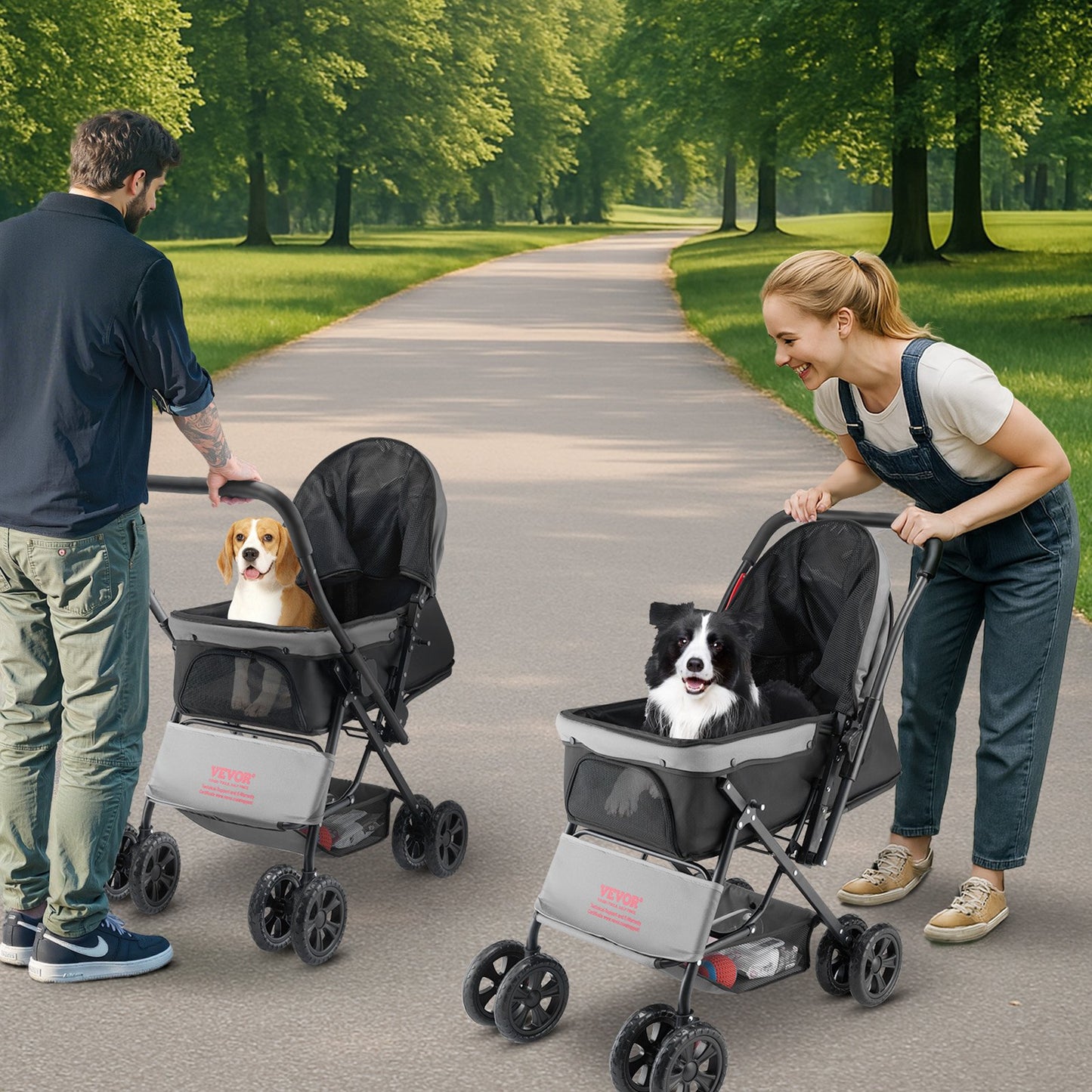 Foldable Pet Stroller for Small to Medium Dogs and Cats - Reversible Handle, Up to 44lbs