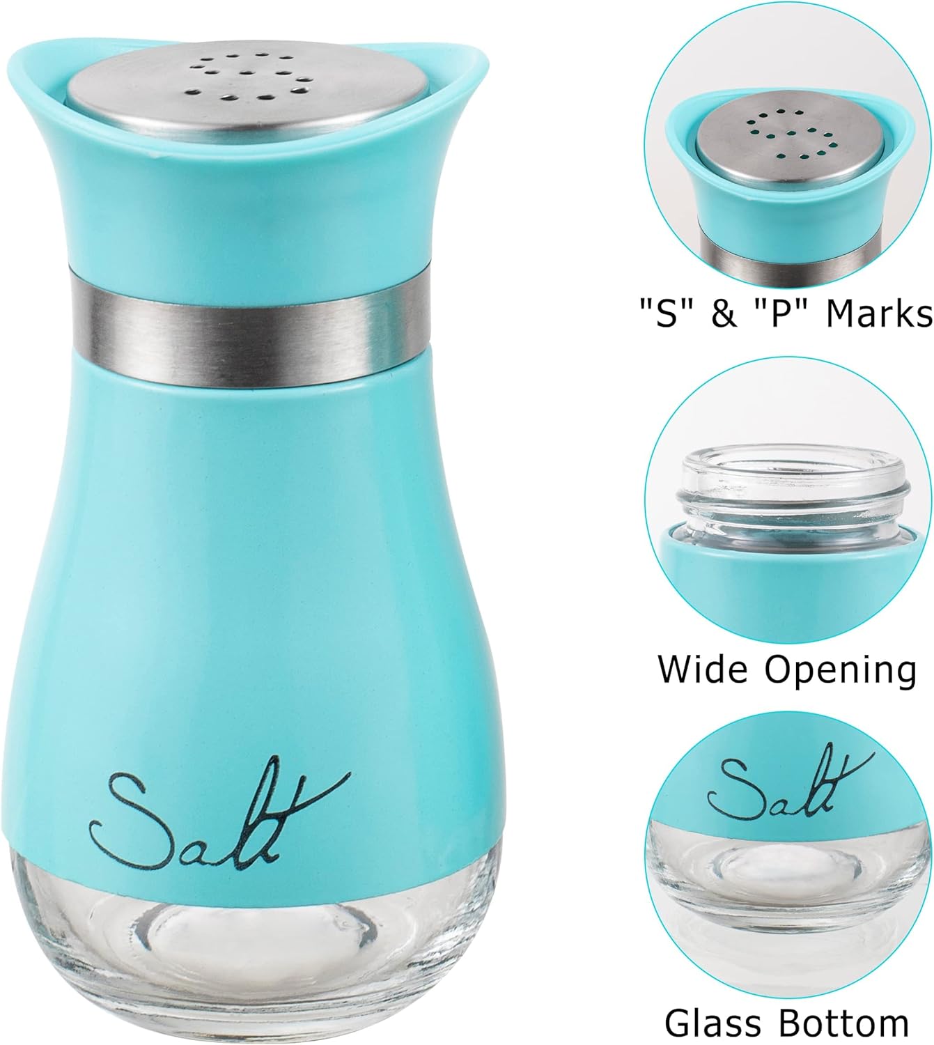 Salt and Pepper Shakers Set - 4 Oz Glass Bottom Spice Dispensers