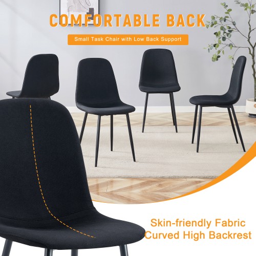 Set of 4 Black Linen-Cotton Dining Chairs with Metal Legs