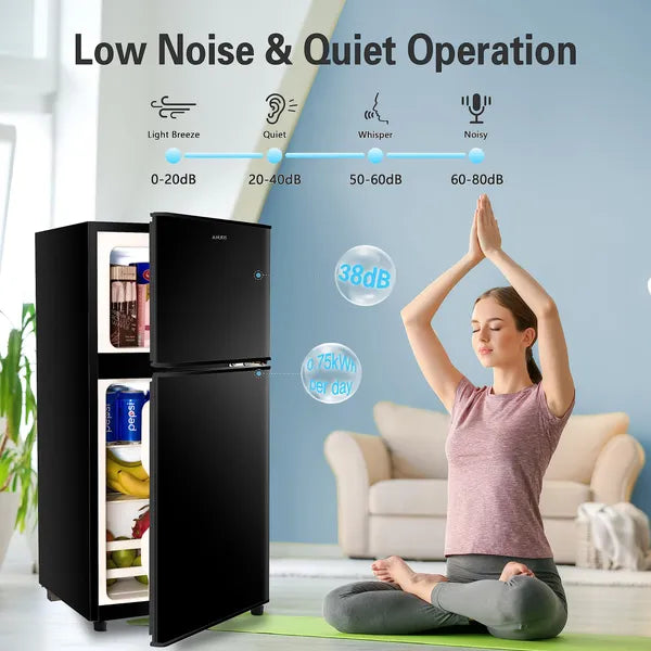 Mini Refrigerator with Freezer, 3.5Cu.Ft Compact Cooler with 2 Doors — Kitchen, Dorm, Office
