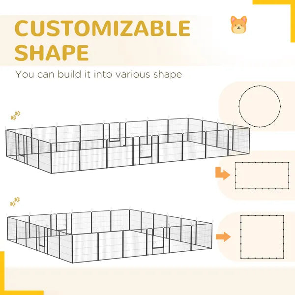 Pet Playpen with 24 Steel Panels, Configurable Enclosure for Small Pets