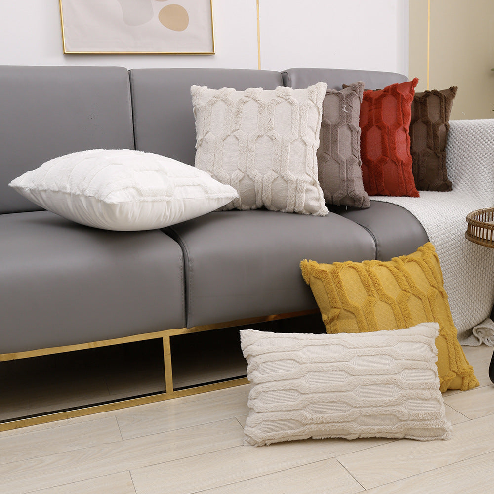 Embroidered Plush Lumbar Pillow Cover - Modern Sofa Cushion 45x45cm & 30x50cm