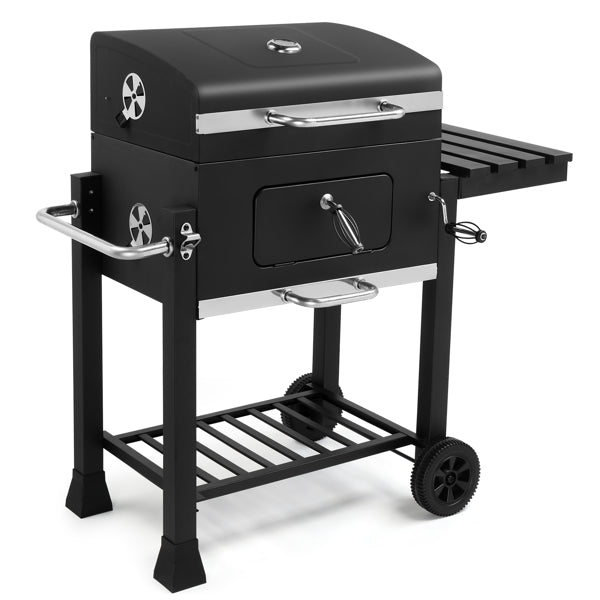 Heavy-Duty Charcoal Grill with Foldable Side Table and Wheels for Outdoor Cooking
