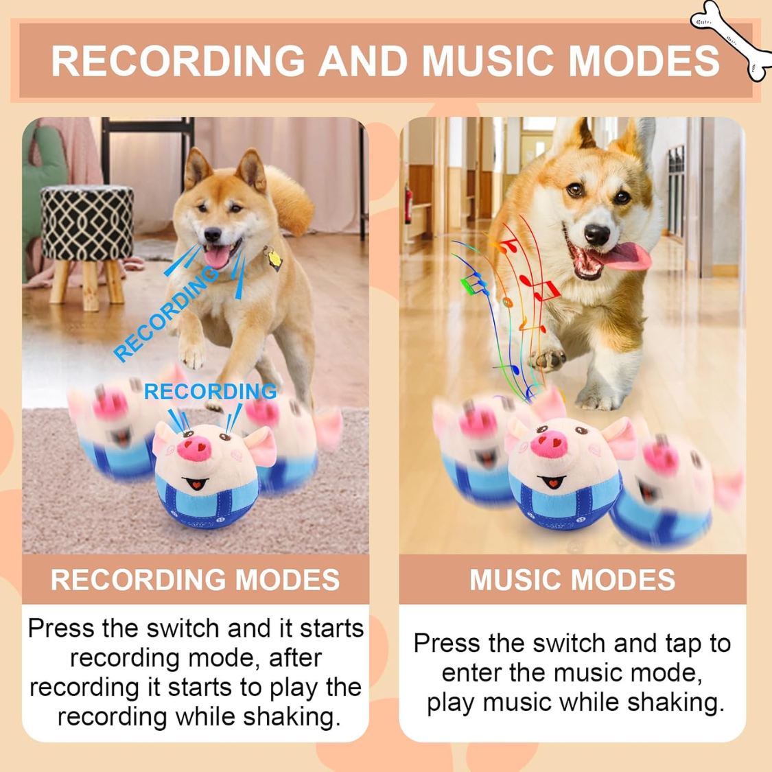 Interactive Dog Toy Pig with Recording & Music Modes - Rechargeable Moving Chew Toy for Small to Large Dogs