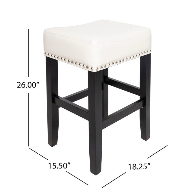 26-inch Backless Ivory Leather Counter Stool Set Of 2