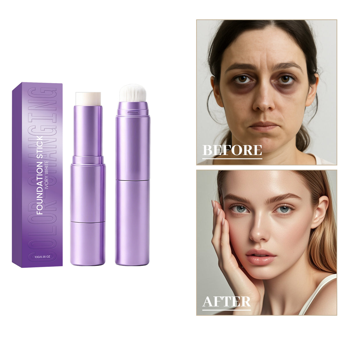 Color-Changing Foundation Stick 10g - 2-in-1 Face Makeup for Flawless Finish