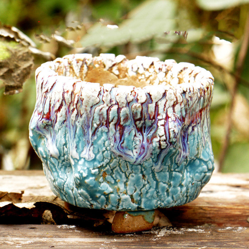 Creative Ceramic Flowerpot with Hand-Controlled Bursting Flow Glaze