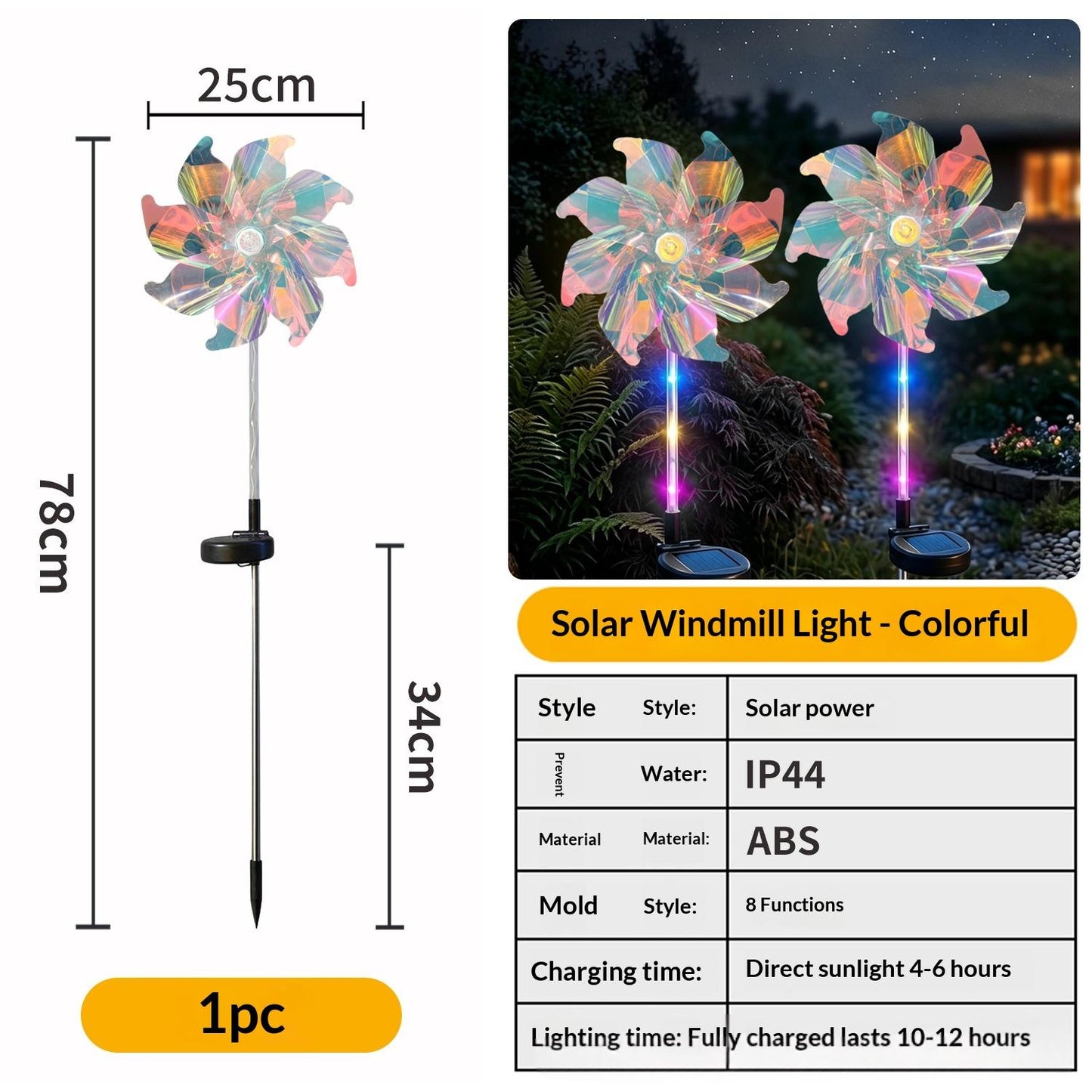 LED Solar Windmill Light for Garden & Home Decor, IP44 Waterproof
