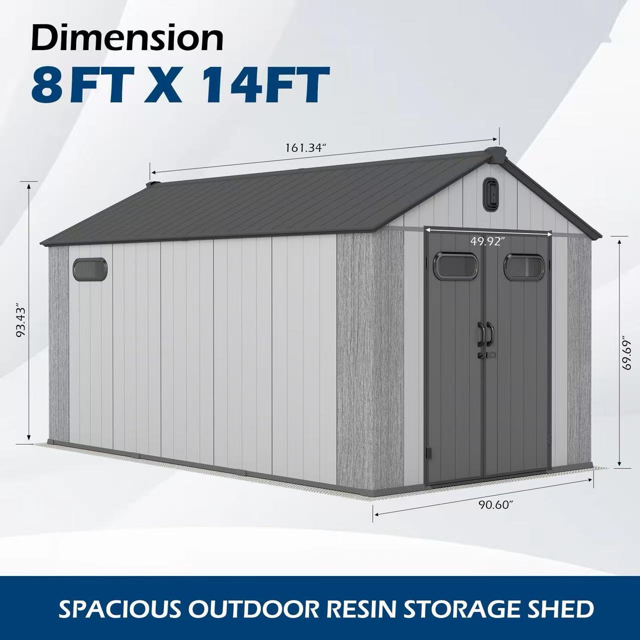 8x14Ft Resin Outdoor Storage Shed, Plastic Garden Shed With Carpet,