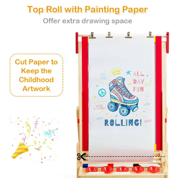 3-in-1 Kids Art Easel - Double-Sided Magnetic Board & Paper Roll