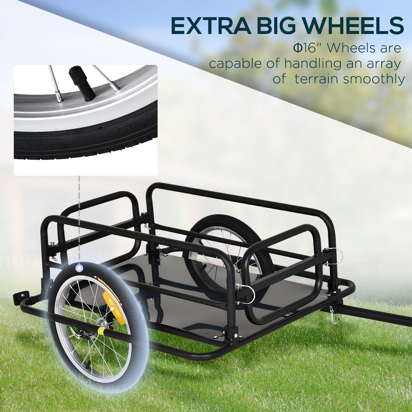 Foldable Bicycle Trailer with 16-Inch Tires - Heavy-Duty Design