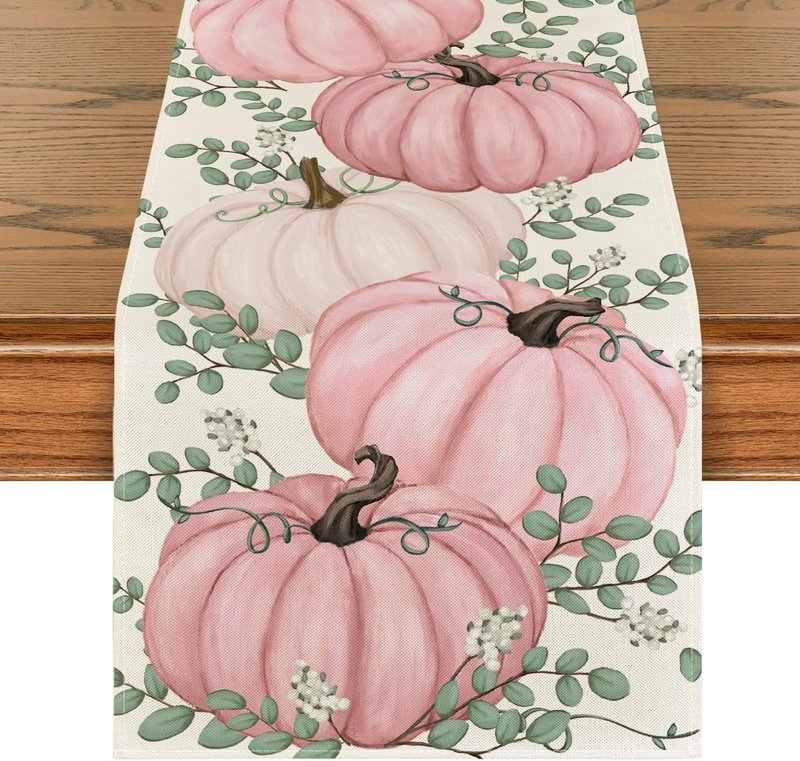 Pumpkin Eucalyptus Leaf Polyester Table Flag for Festive Home Decor