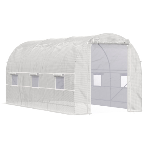 Large Walk-In Greenhouse Kit with Steel Frame and Roll-Up Windows - 15x7x7 ft