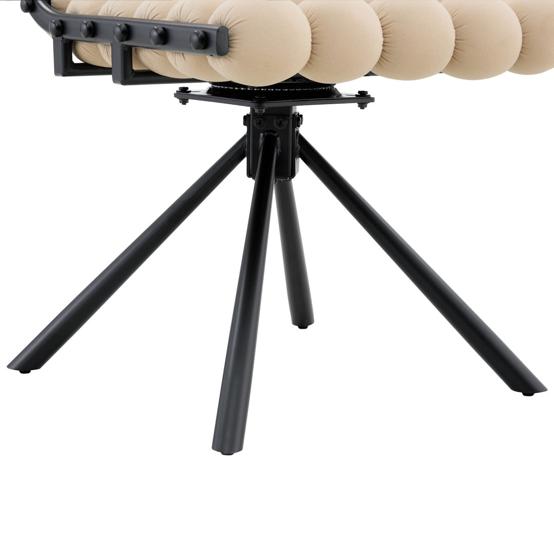 Set of 2 Beige Velvet Dining Chairs with Black Legs