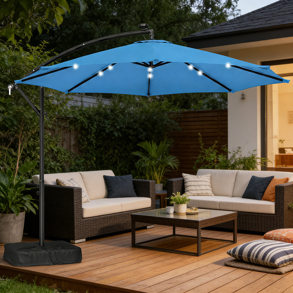 10 Ft Offset Patio Umbrella with LED Light & Cover - Multiple Colors