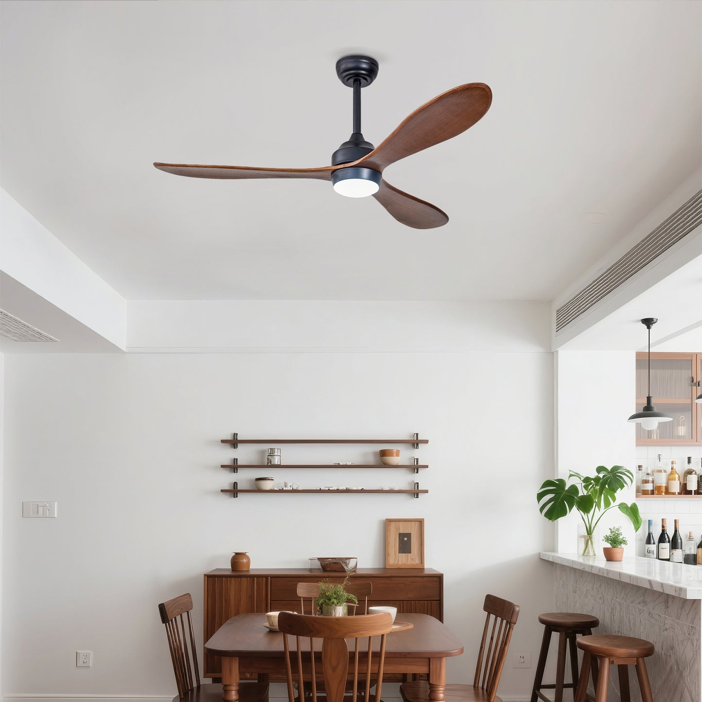 52-Inch Ceiling Fan with Lights - Quiet DC Motor, 6 Speeds, Reversible - Black