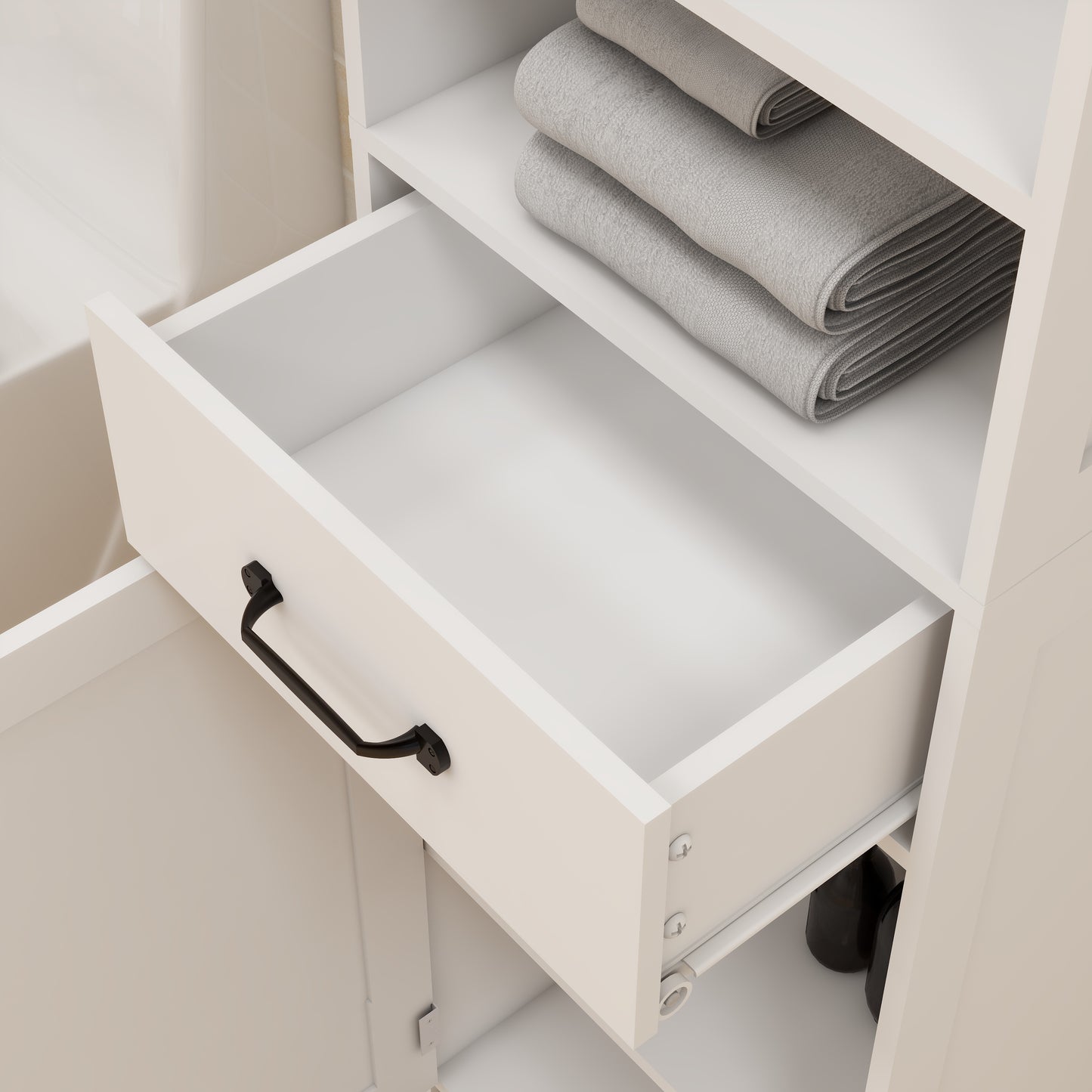 Narrow Slim Floor Standing Cabinet - 65'' Height, White