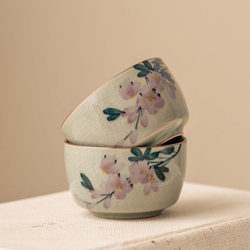 Hand Drawn Magnolia Ceramic Tea Cup 90ml - Borneol Style