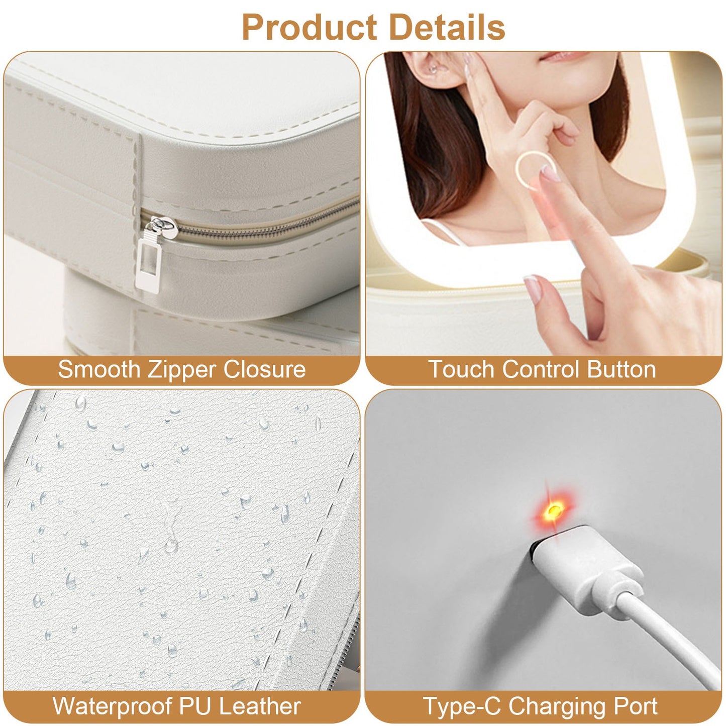 Portable Travel Makeup Bag with Rechargeable LED Mirror and 4 Compartments