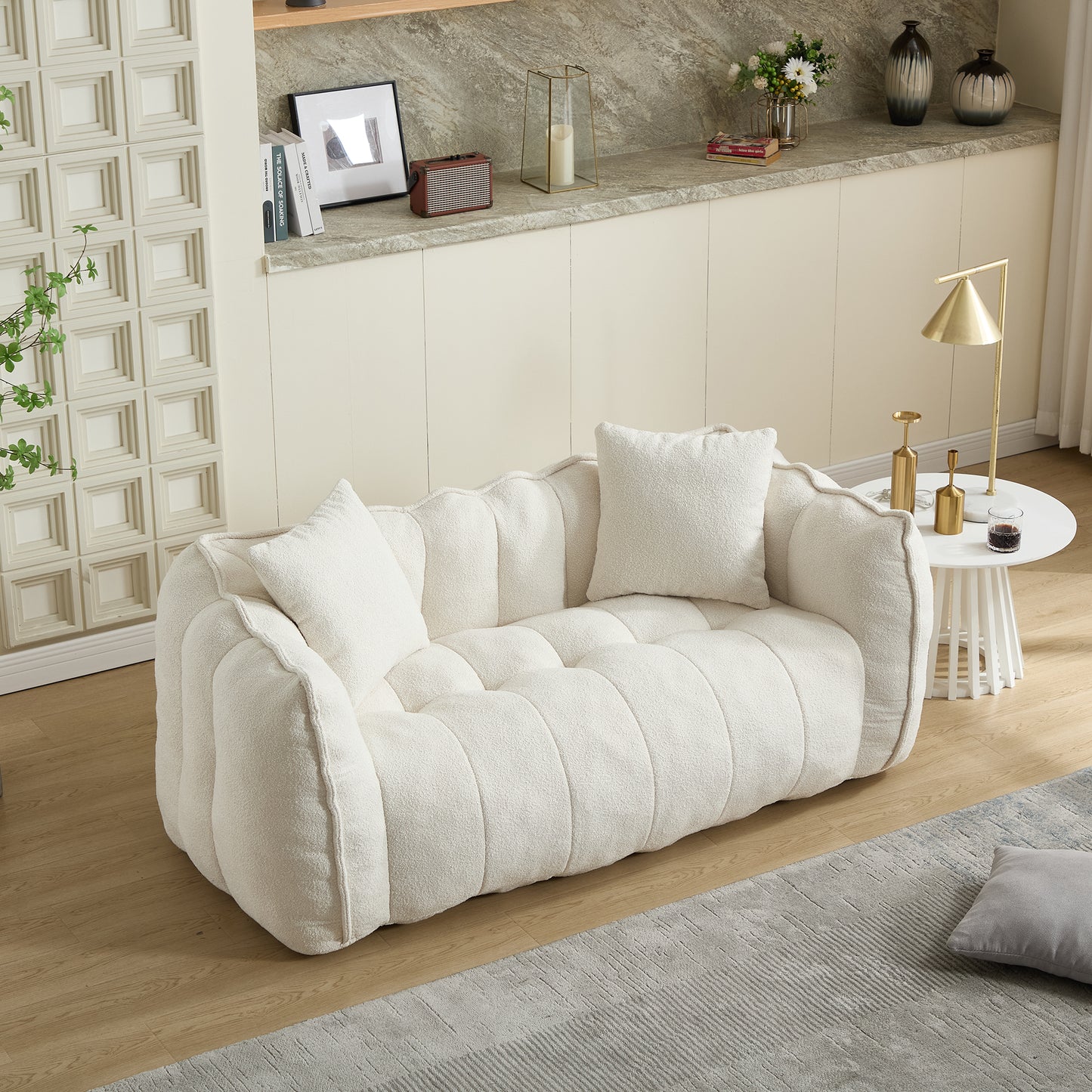 Comfortable Beanbag Chair for Two - Beige Chenille Sofa