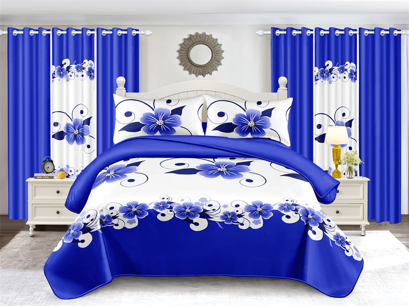Blue & White Floral Duvet Cover Set - Heavyweight Microfiber