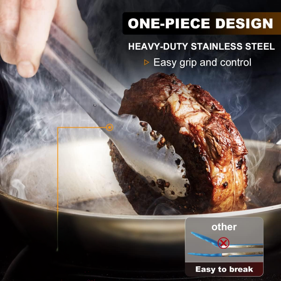 Heavy Duty Stainless Steel Kitchen Tongs - Heat Resistant 600°F, 3-Piece Set