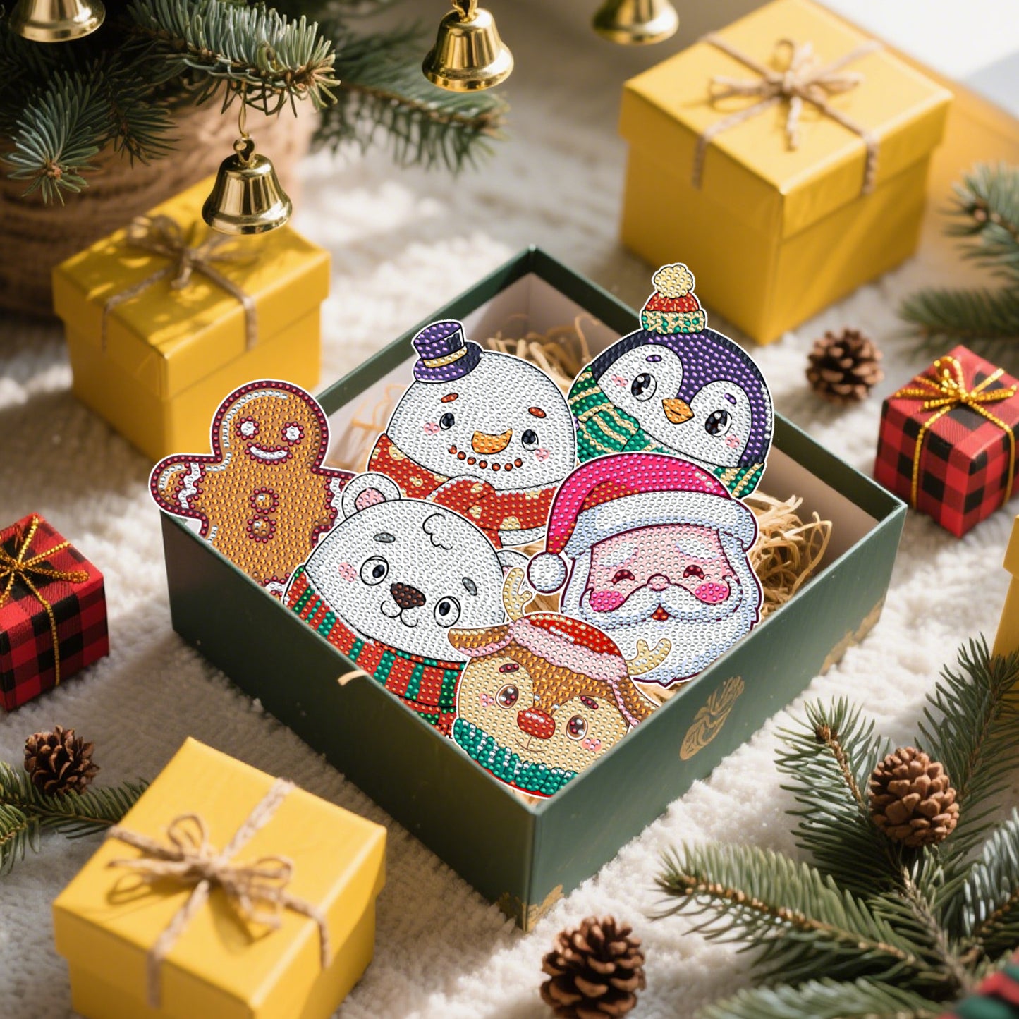 Christmas Rhinestones Art Coasters - 6 Pack Multi-Color Set