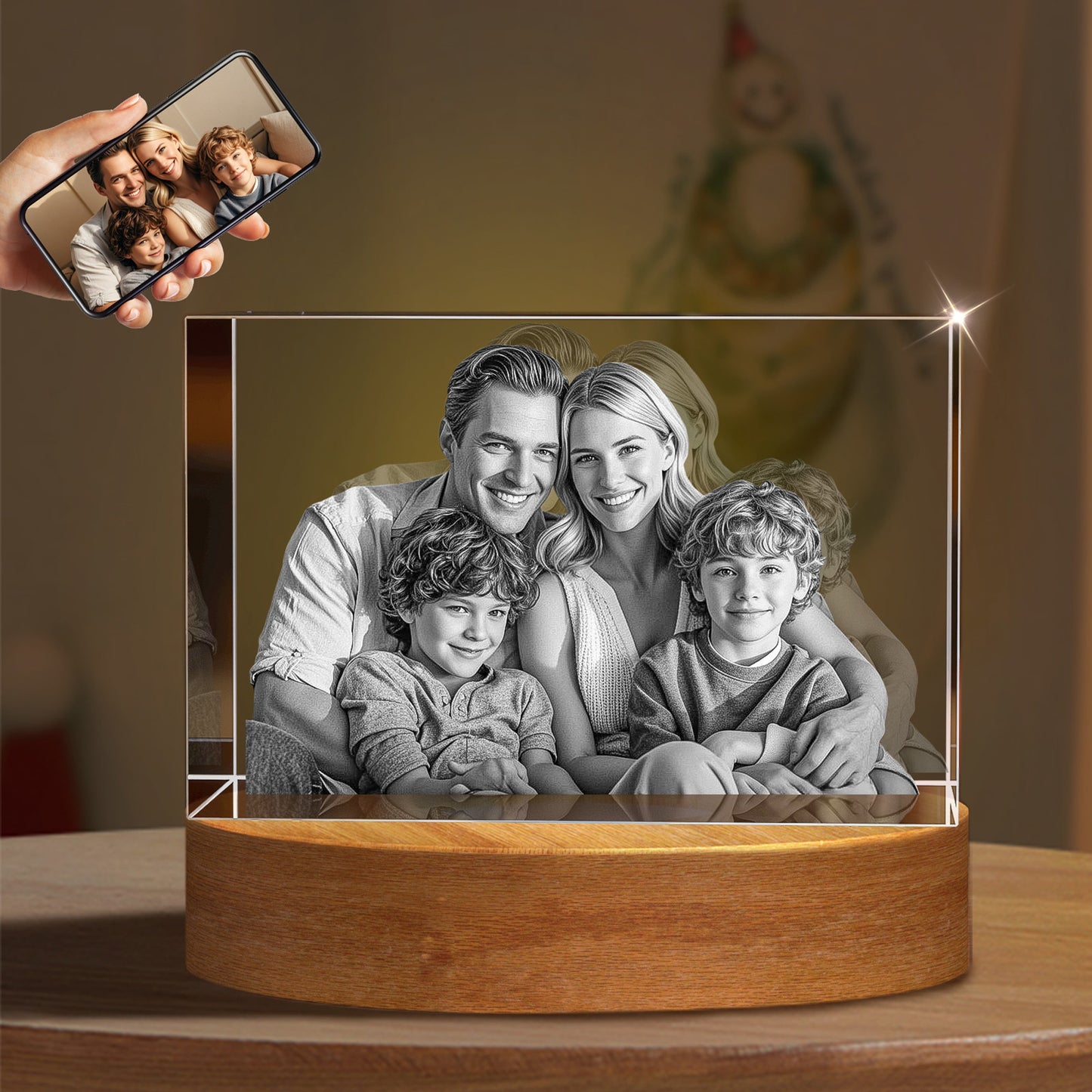 Personalized 3D Crystal Photo Cube - Custom Engraved Gift