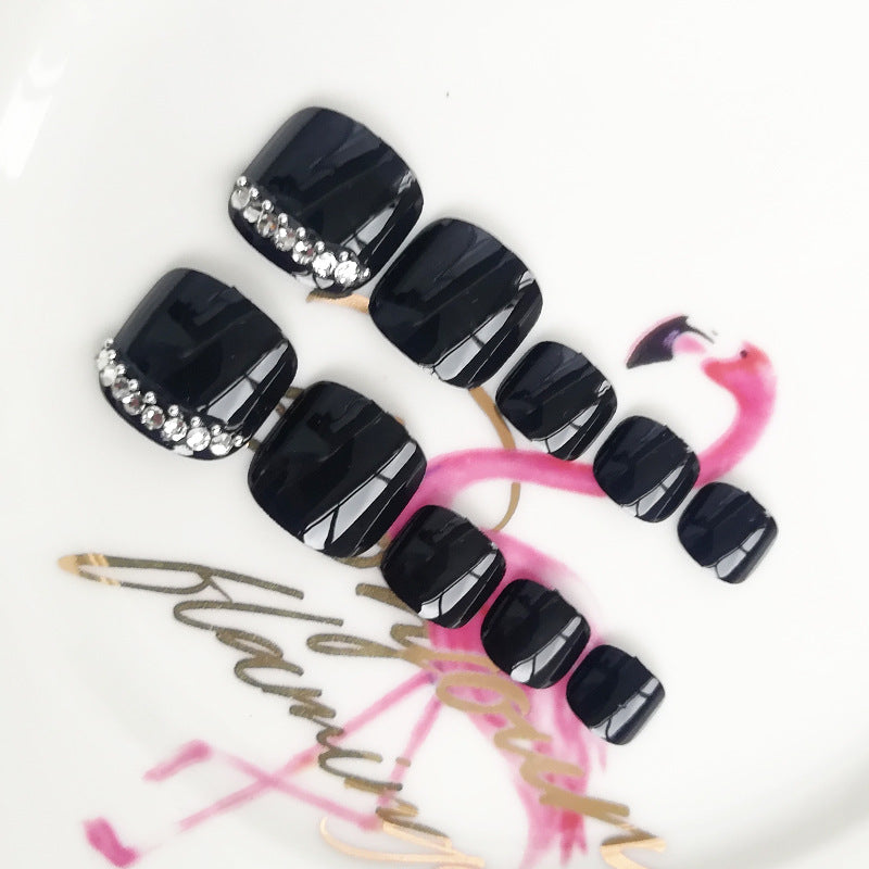 Black Rhinestone Toe Nail Patch - Manicure Nail Wraps for Pedicure, 24 Pieces