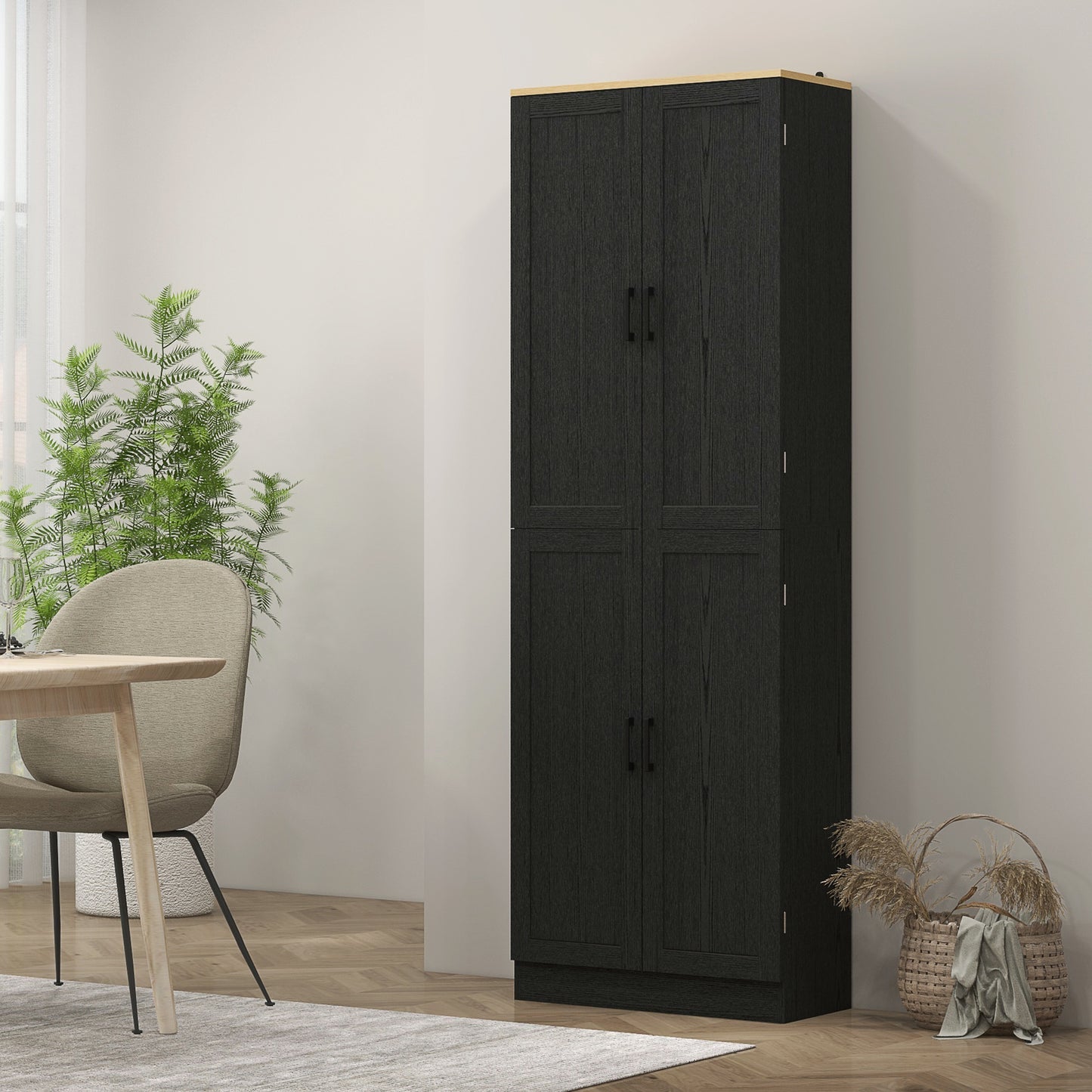 Freestanding Kitchen Pantry Cabinet with Adjustable Shelves - Distressed Black