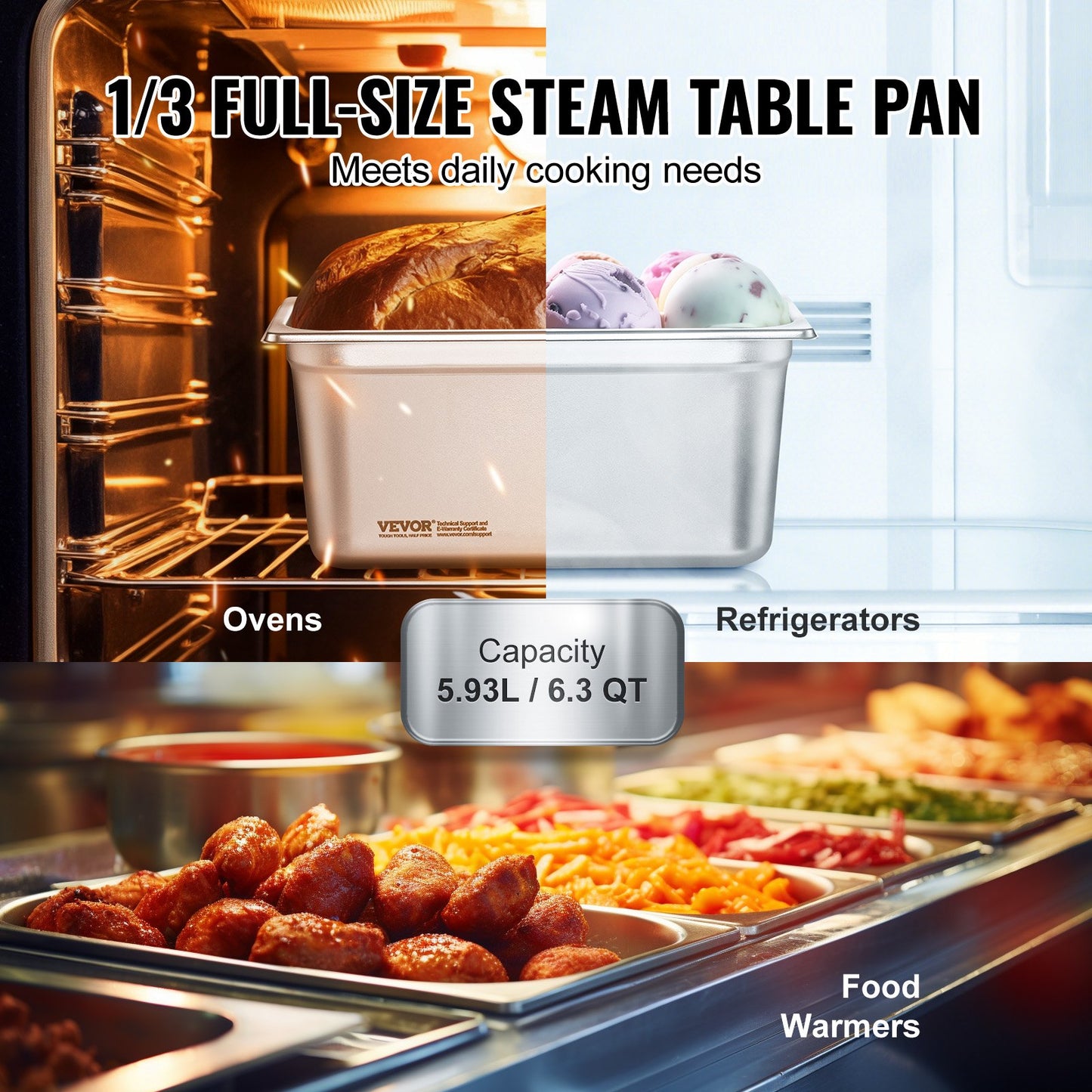 8 Pack 1/3 Size Stainless Steel Steam Table Pans with Lids