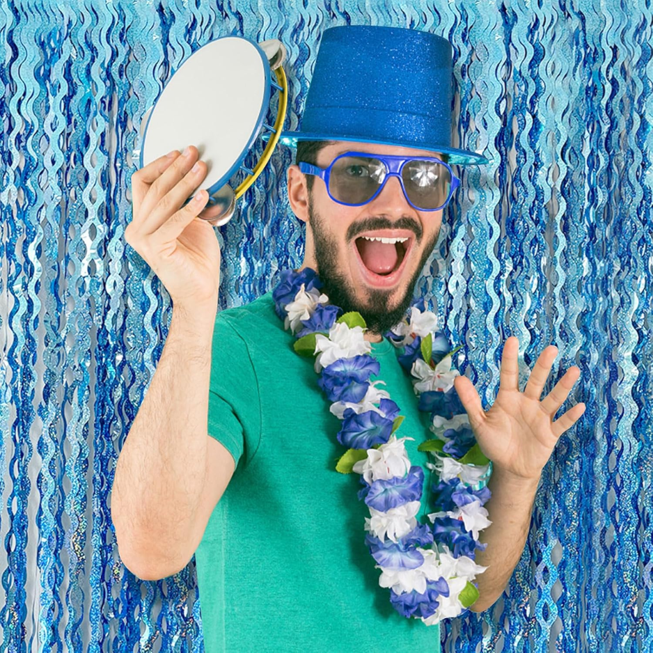 Blue Foil Fringe Backdrop Curtains - 2 Pack for Party Decorations