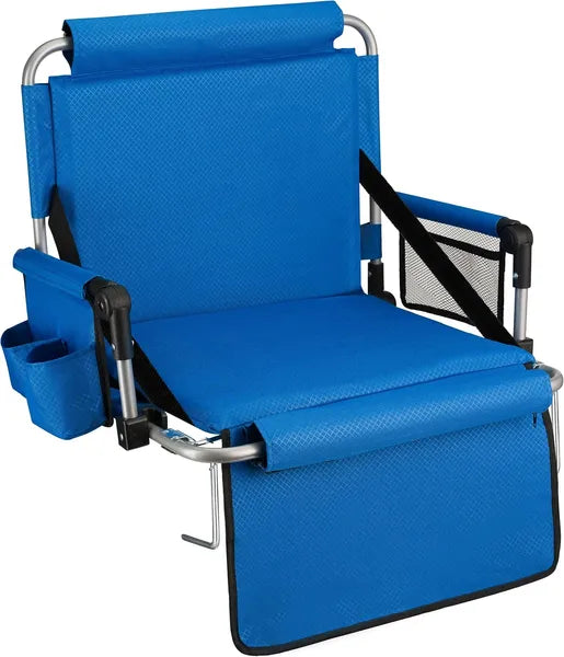 Foldable Padded Stadium Seat with Backrest, Armrest, and Cup Holder - Royal Blue