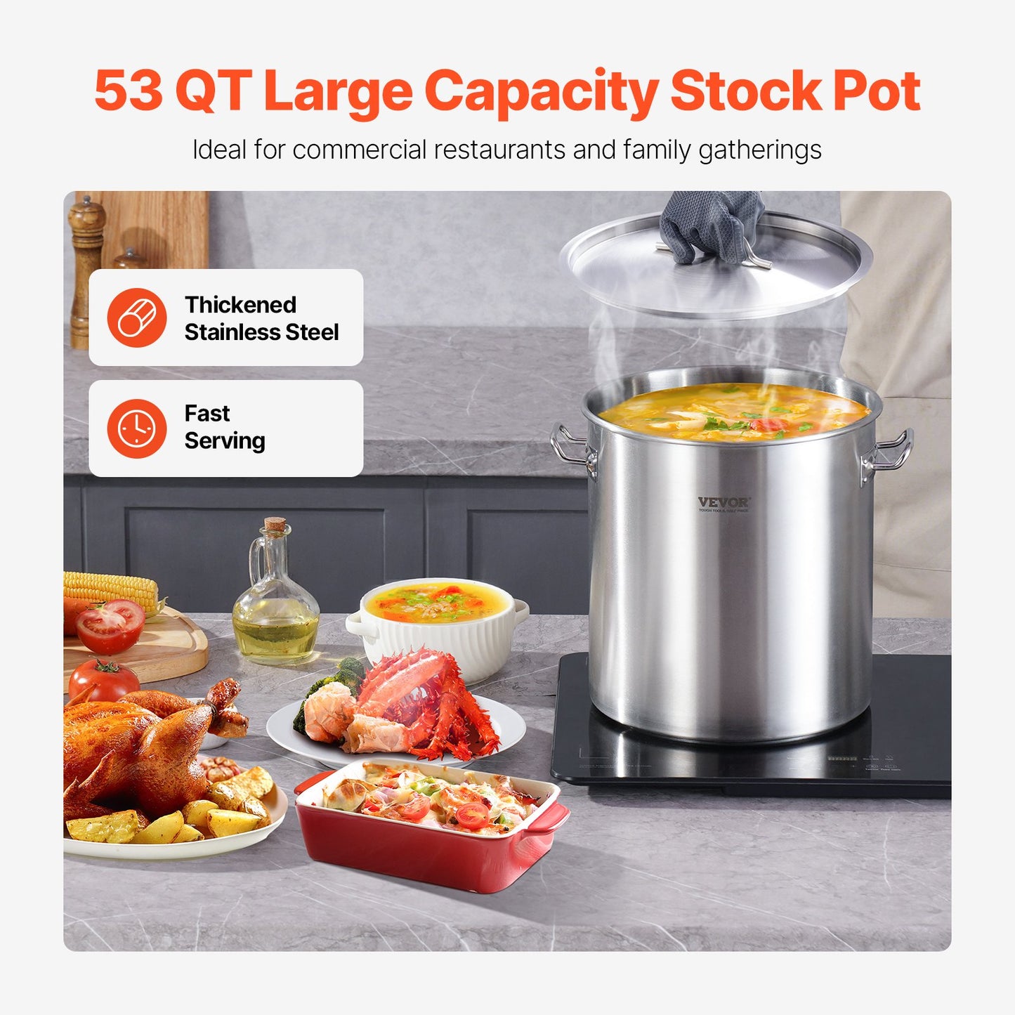 53 QT Stainless Steel Stockpot with Lid – Large Cooking Pot