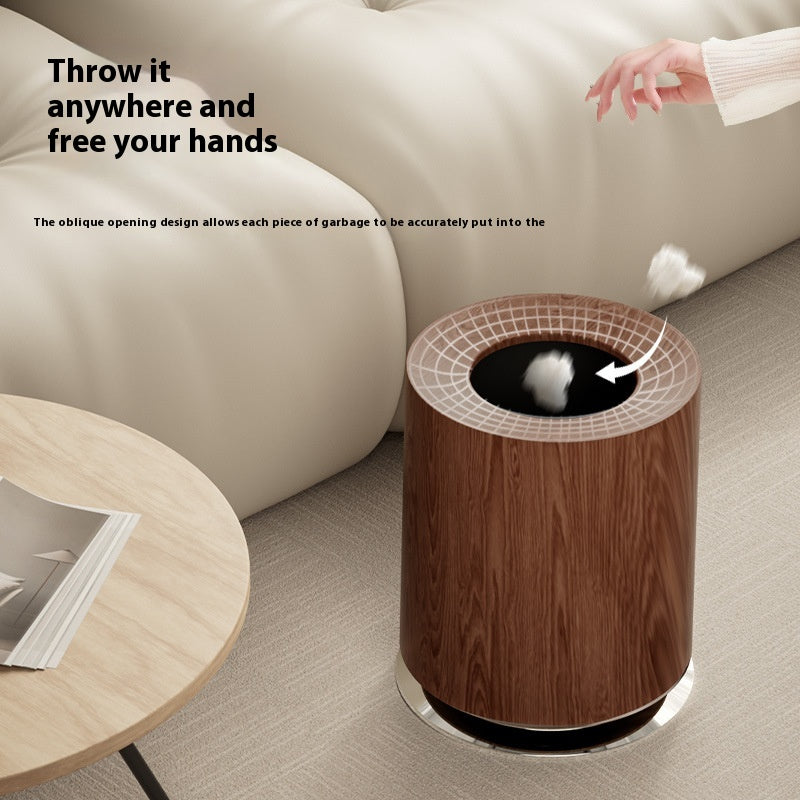 Light Wood Luxury Creative Grain Garbage Can 12L with Base - Modern Kitchen Wastebasket
