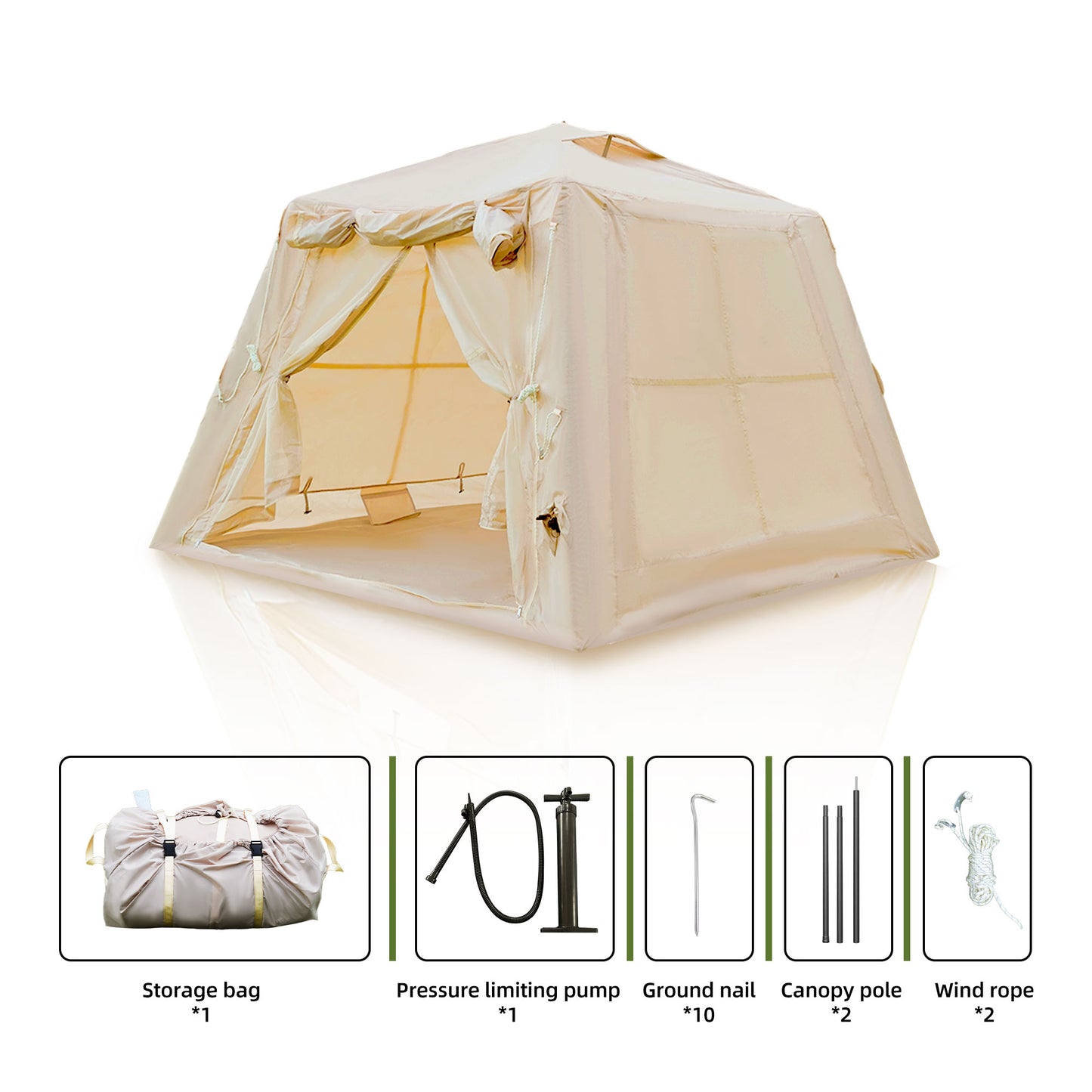 Inflatable Camping Tent for 2-3 People - Waterproof Beige Glamping