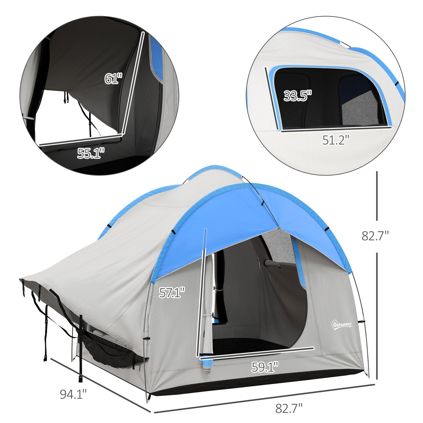 2000mm Waterproof Car Tent for 5-6 People - Gray & Blue