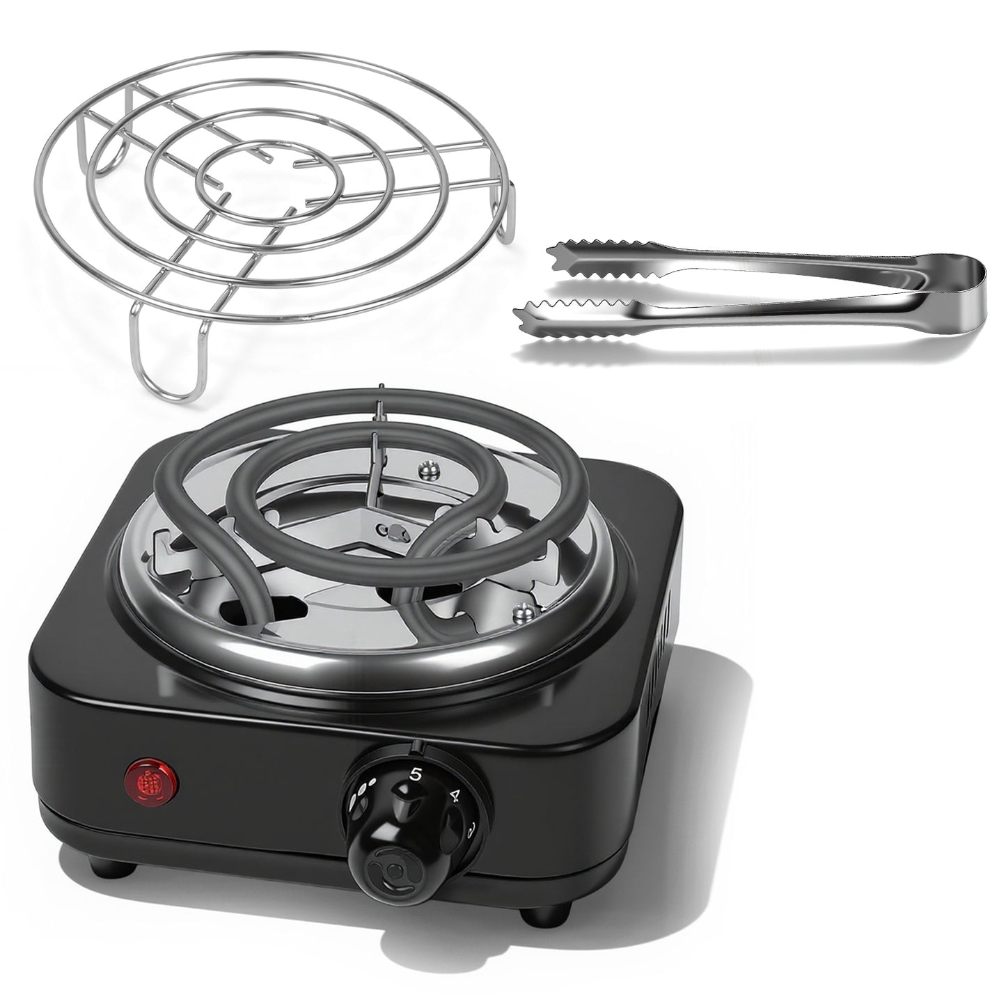 500W Electric Charcoal Burner with Thermostat Control & Tongs