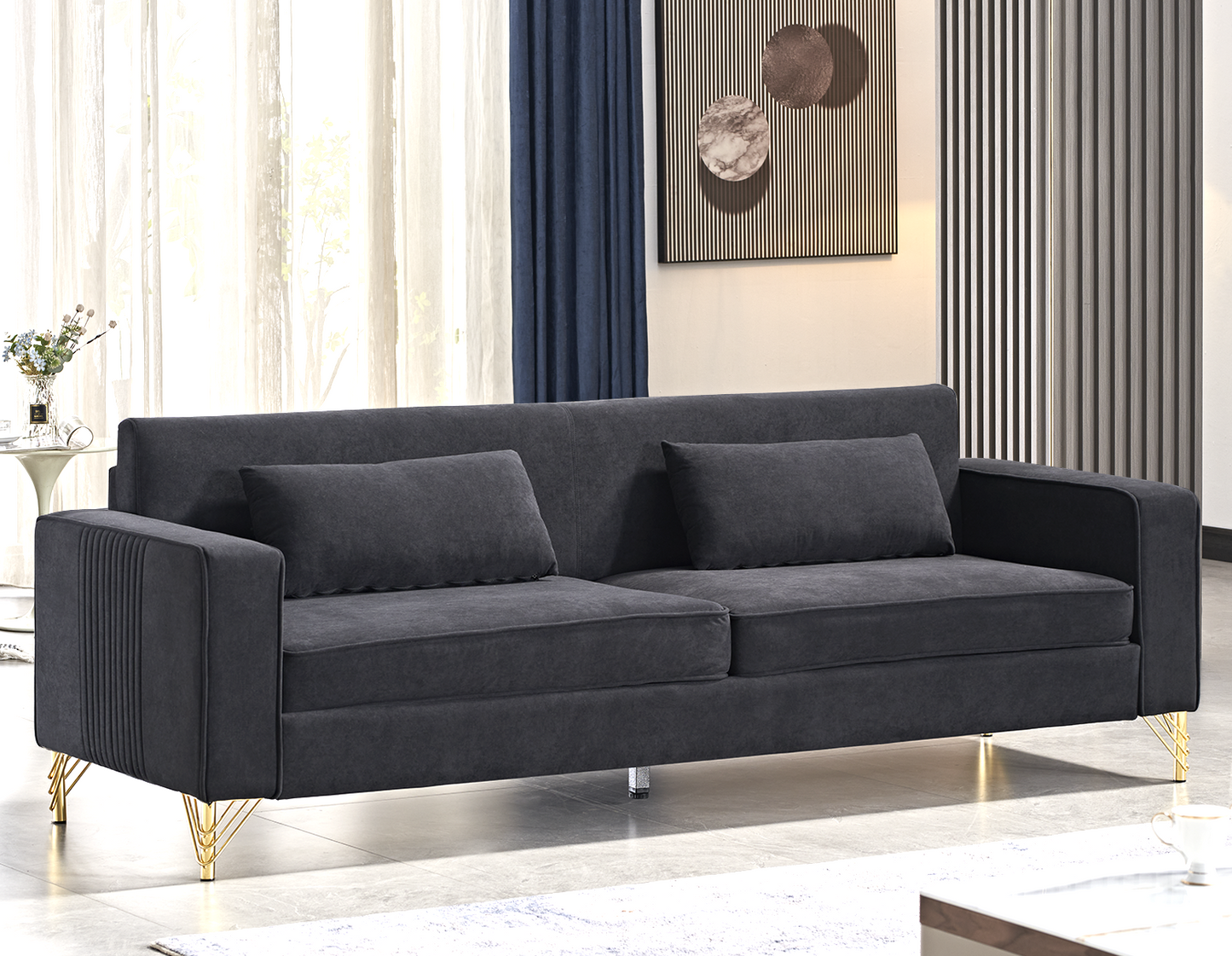 Aesthetic 85.8 Velvet Sofas For Living Room, 3 Seater Couch With