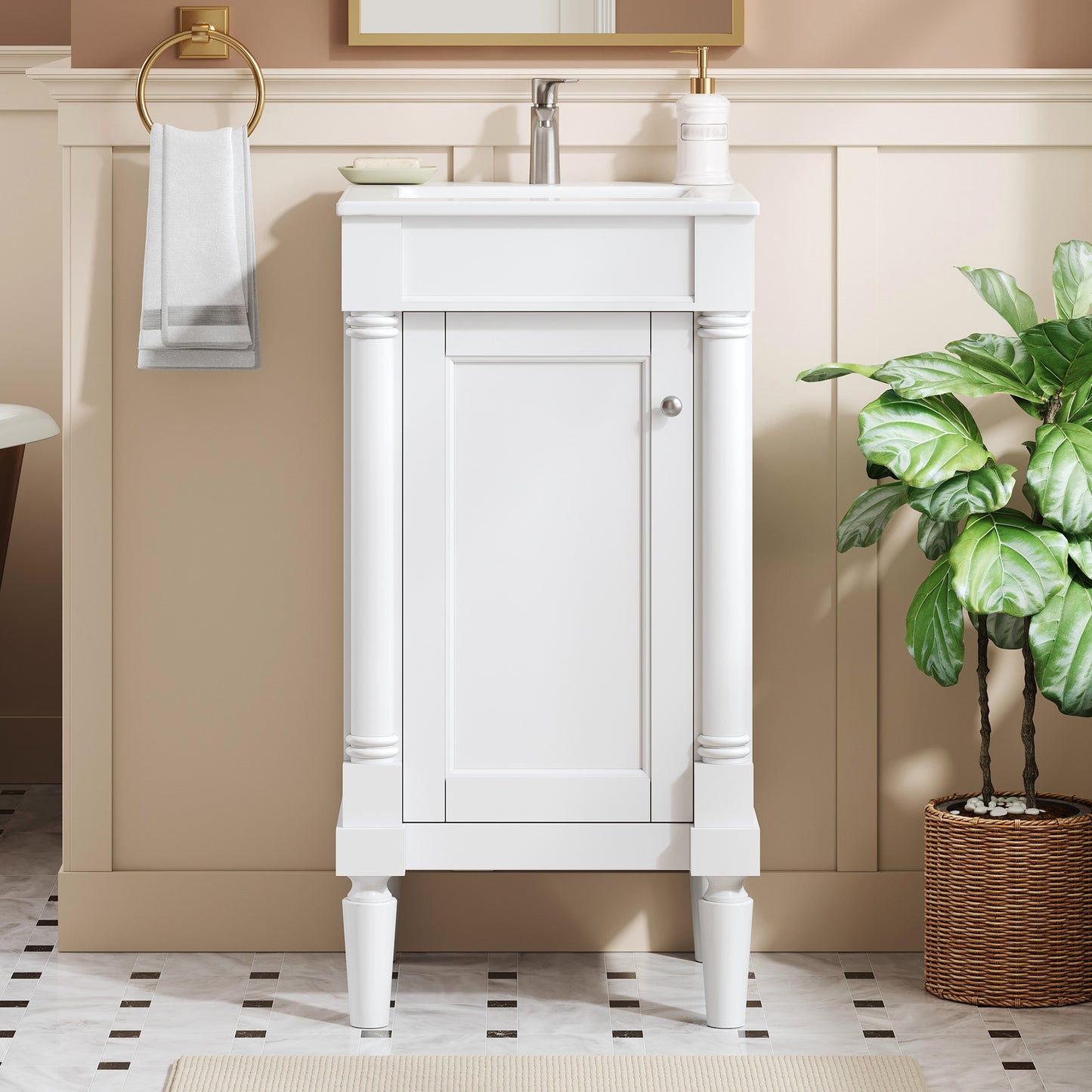 18" French Style Bathroom Cabinet with Ceramic Sink & Storage