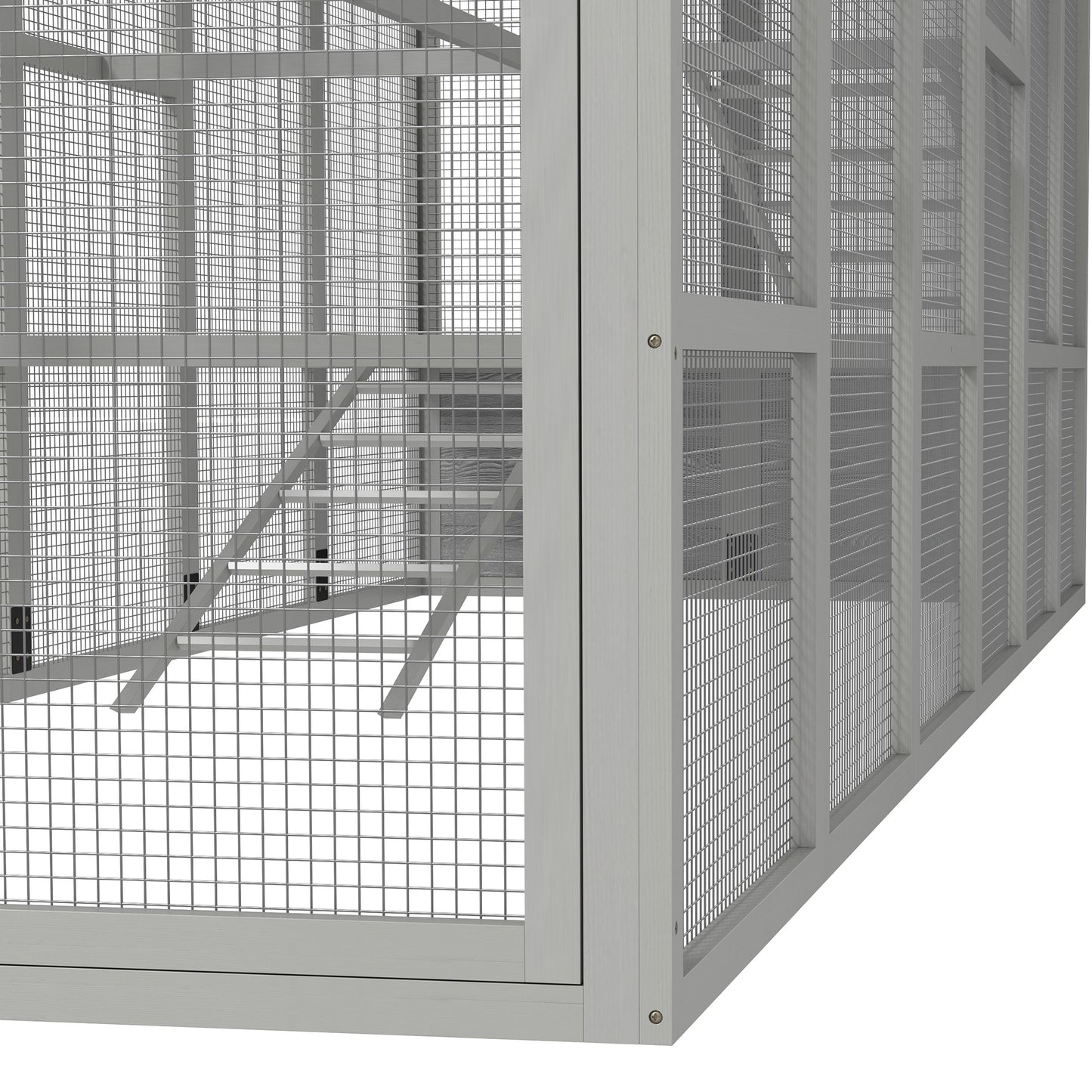 Wooden Chicken Coop Run for 6-10 Chickens with Storage and Perches - Gray, 141.75 x 48 x 61 inches