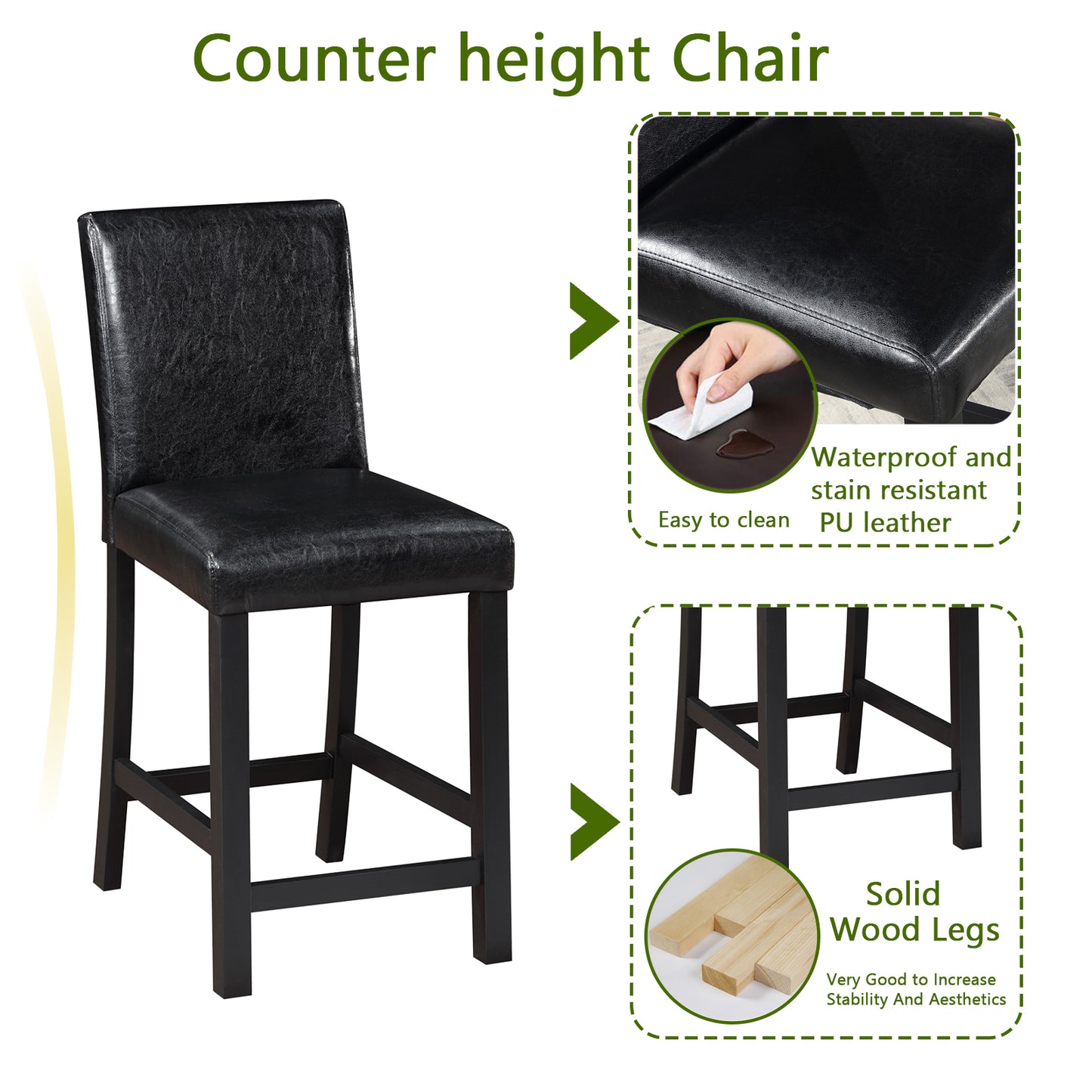 5-Piece Counter Height Dining Table Set with Upholstered Chairs