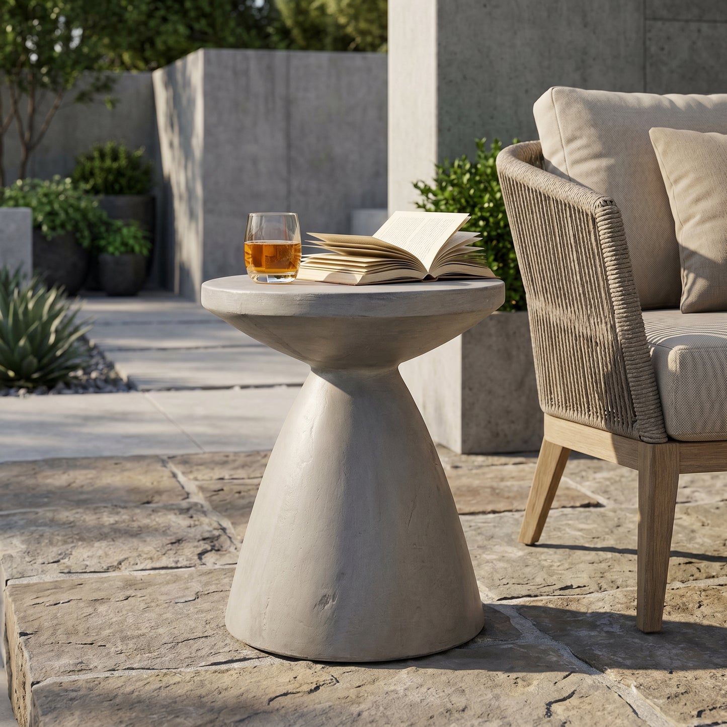 Lightweight Concrete Outdoor Side Table - Light Grey