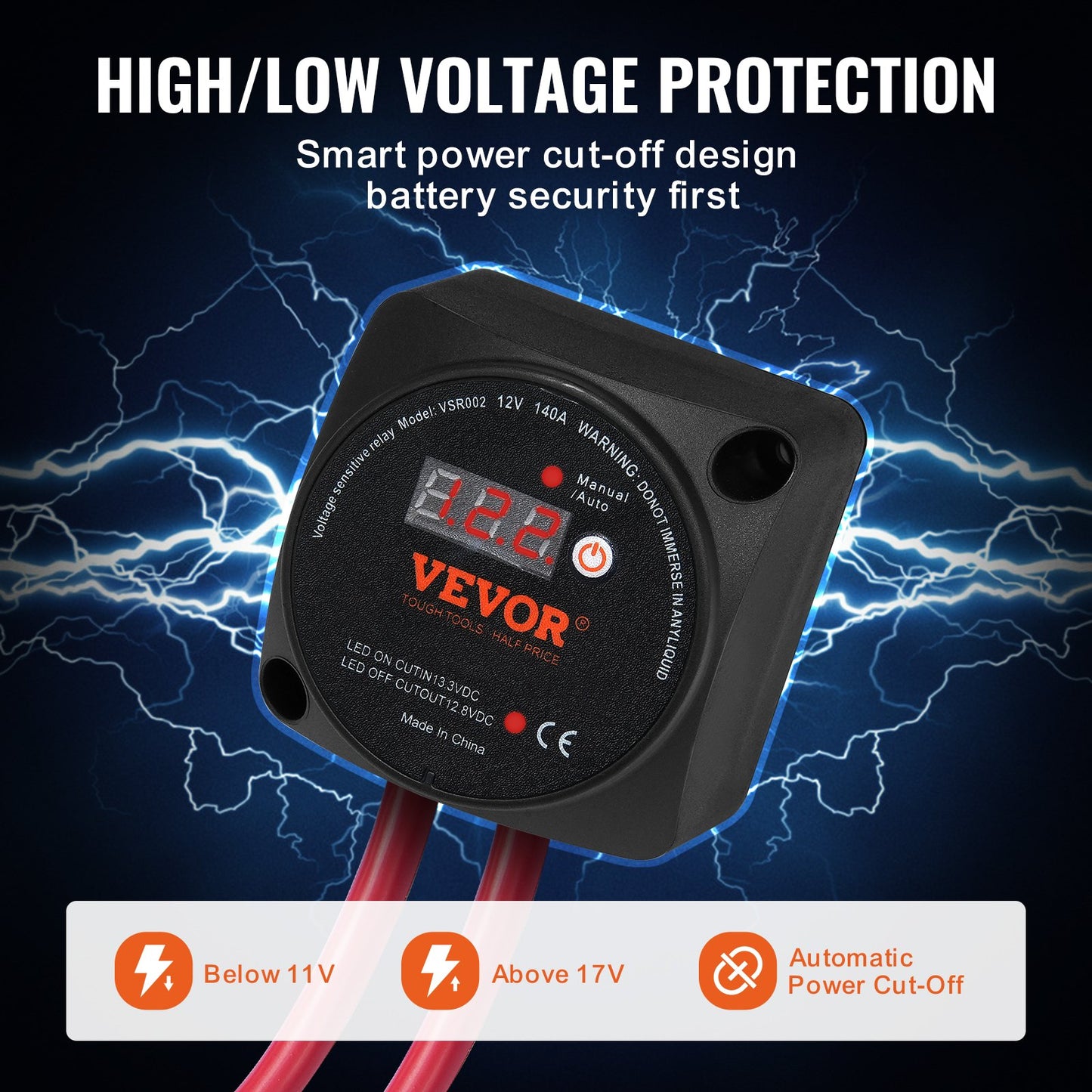 12V 140A Dual Battery Isolator Kit with LCD Screen - Manual & Auto Modes for ATV UTV RV Boat