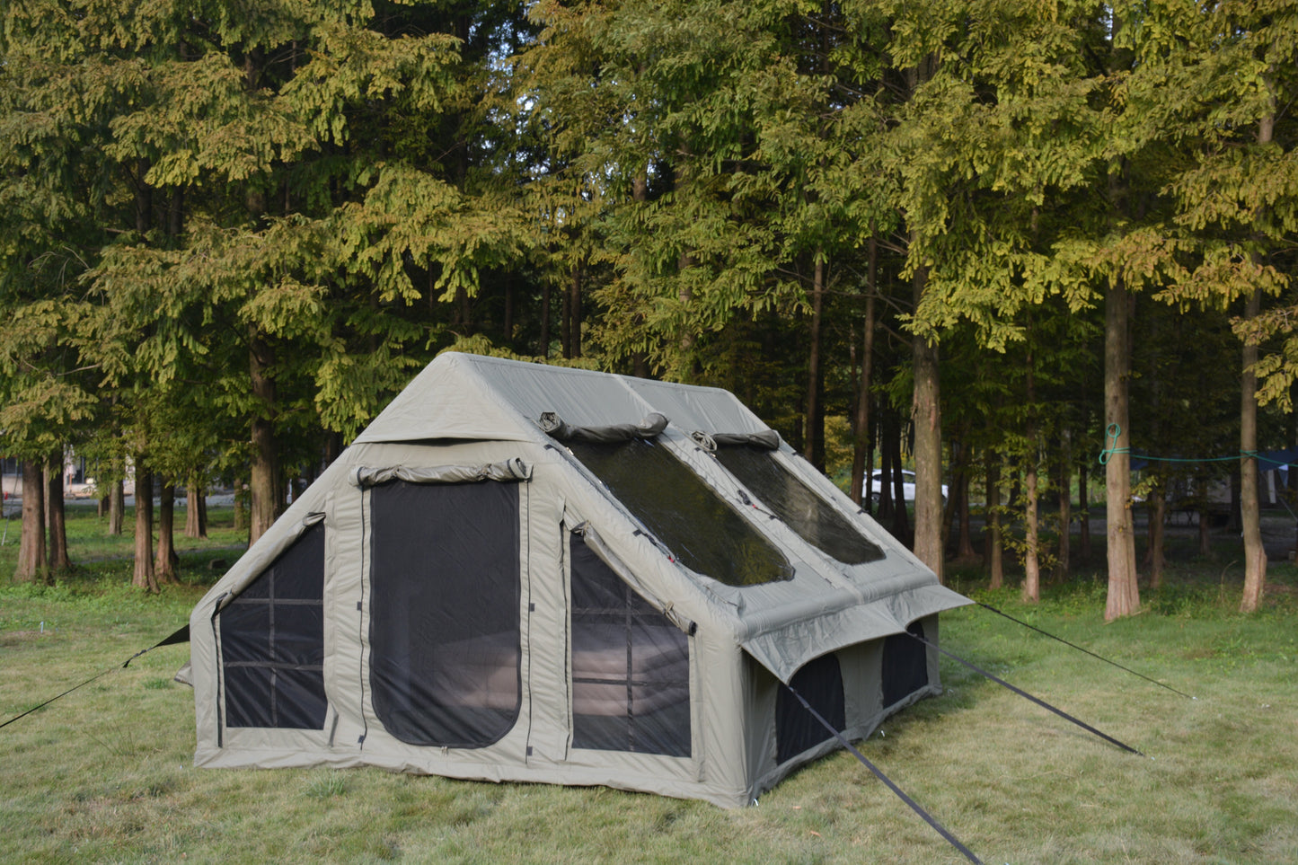 Inflatable Camping Tent - 9.8x13ft for 7-8 People, Waterproof, Easy Setup - Army Green