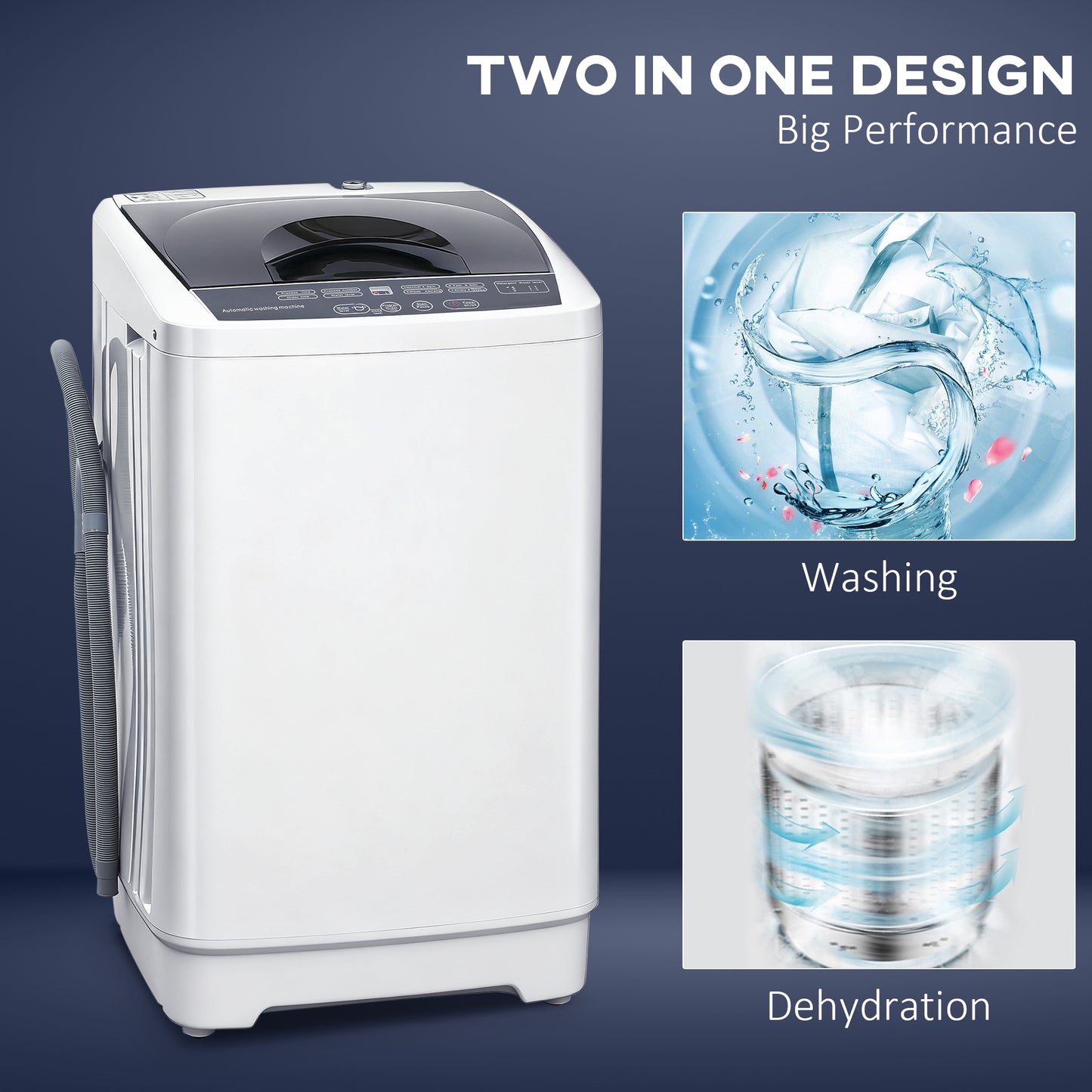 Portable Compact Washing Machine with 8 Programs 6 Water Levels - White